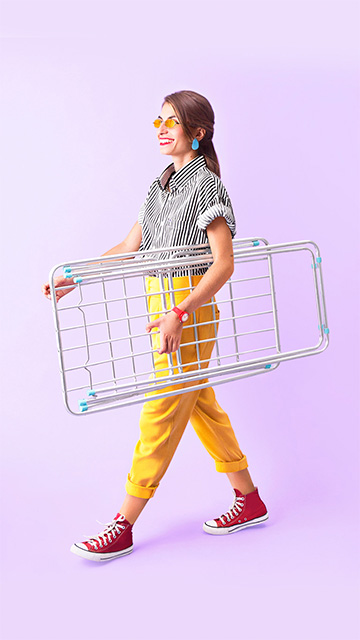 Estenda as suas roupas em qualquer lugar com o Varal de Chão com Abas Slim.