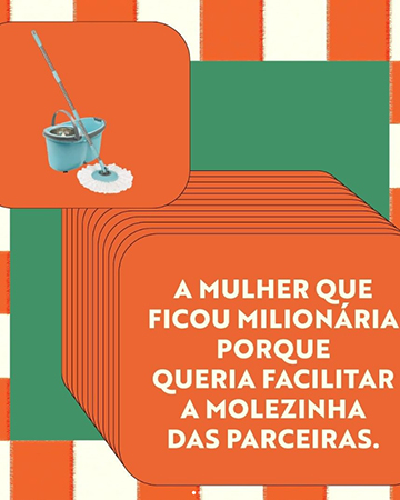 Com o objetivo de facilitar a rotina da limpeza da casa, em 1990 Joy Mangano inventou um sistema de esfregão que a permitia torcer o pano sem ter que colocar a mão na água suja ou com produtos químicos. O sucesso foi tremendo! 🙌
#MolezinhaMor também é usar a criatividade para facilitar para si e para os outros 🍀 💫
E você, já inventou ou conhece alguma gambiarra que poderia entrar na lista da #MolezinhadeMilhões ? 😎